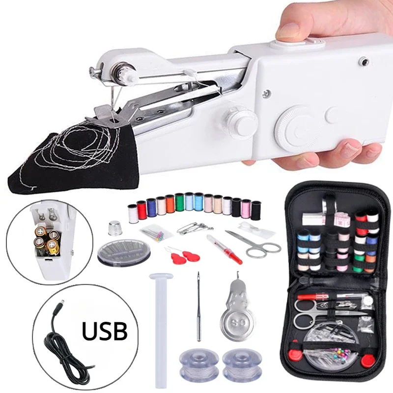 Mini Electric Sewing Machine Handheld - ポータブル手動家庭用ミシン,フットプレッサー,ロープフリー,電気,クイックビルド,日曜大工,アパレル用品