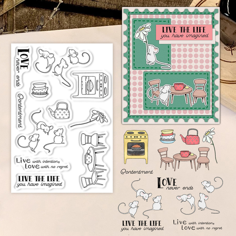 Clear Silicone Stamps For Card Making - サンクラフト リトルマウス＆キッチン クリアスタンプ DIY スクラップブッキング用品 シリコンスタンプ