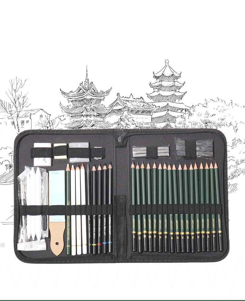 Painting Supplies - メーカー卸売ポータブル42本グラファイトスケッチ鉛筆画材スケッチアートセット木製シェルDIY教育用絵画