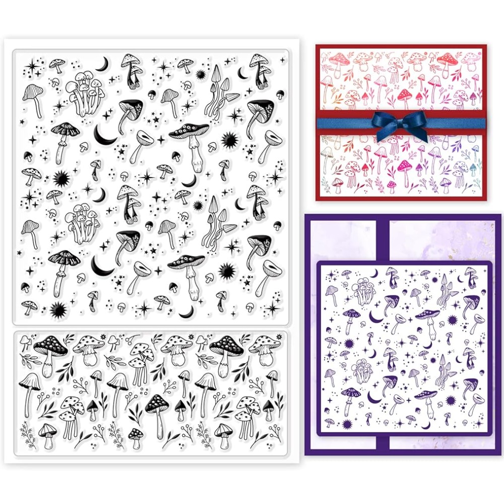 Clear Silicone Stamps For Card Making - キノコの背景透明なシリコンスタンプ、カード作成のための植物シール、DIYスクラップブッキング、写真ジャーナル