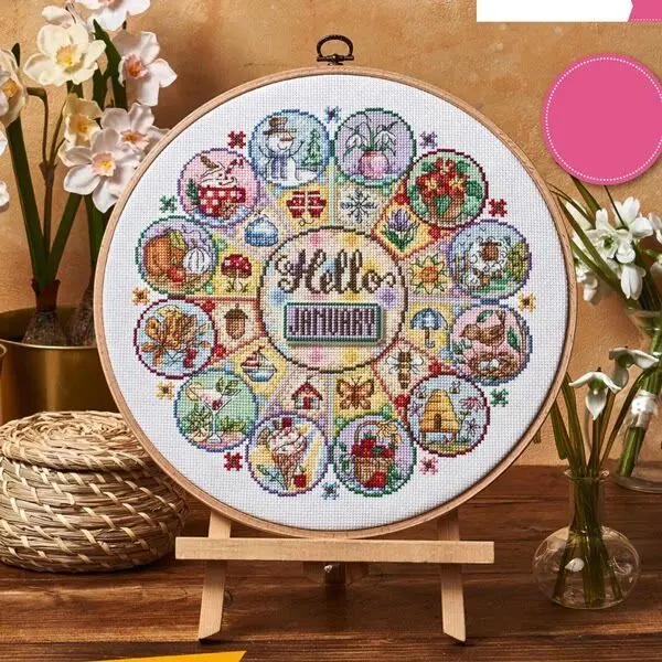 Cross Stitch Stamped Kits Beginners - [CC4270 - 幸せな一年] 初心者向けDIYクロスステッチキット、11CT、14CT、16CTのプリントキャンバス、針仕事用フルキット、ご自宅で手軽に楽しめます。