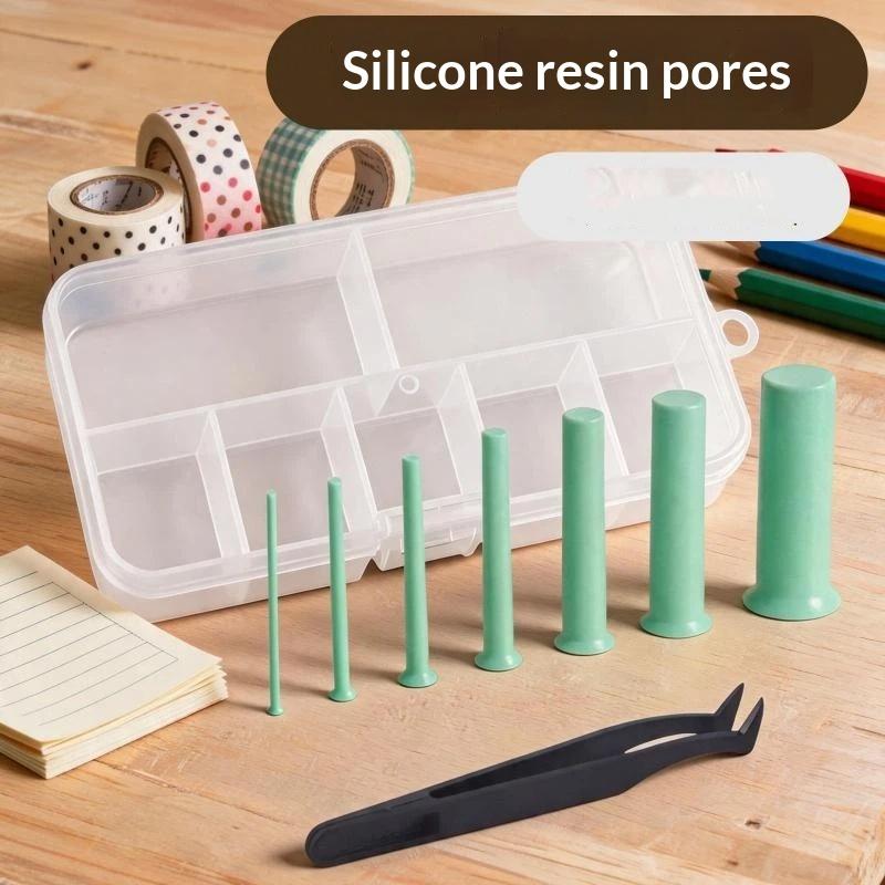 Silicone Epoxy Resin Molds Set - レジン穴あけセット 7サイズ シリコン製穴あけパンチ 2-8mm ドリル不要 モールドインサート