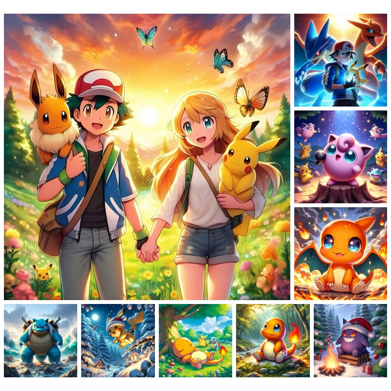 5D Diamond Painting Kit Full Drill - ポケモン アッシュ アニメ 5D フルラウンドドリル ダイヤモンドペイント