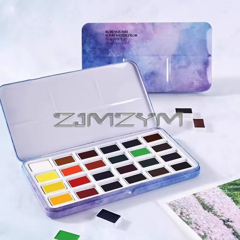 Watercolor Paint Set Solid Pigment - 水彩絵の具セット。プロ仕様の水彩絵の具で、24色のアート用顔料と画材が揃っています。