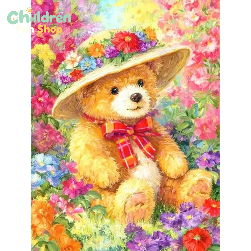 5D Diamond Painting Kit Full Drill - 5D DIYダイヤモンドペインティングキット ガーデンテディベア 花咲く花々 アート フルドリル