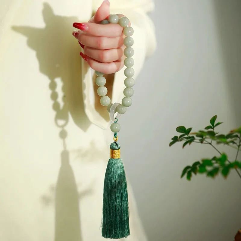 Beading - 緑の翡翠石 12 ミリメートルビーズタッセルブレスレットネックレスチベット仏教マラ仏チャームロザリオヨガ男性女性ジュエリーカスタマイズ