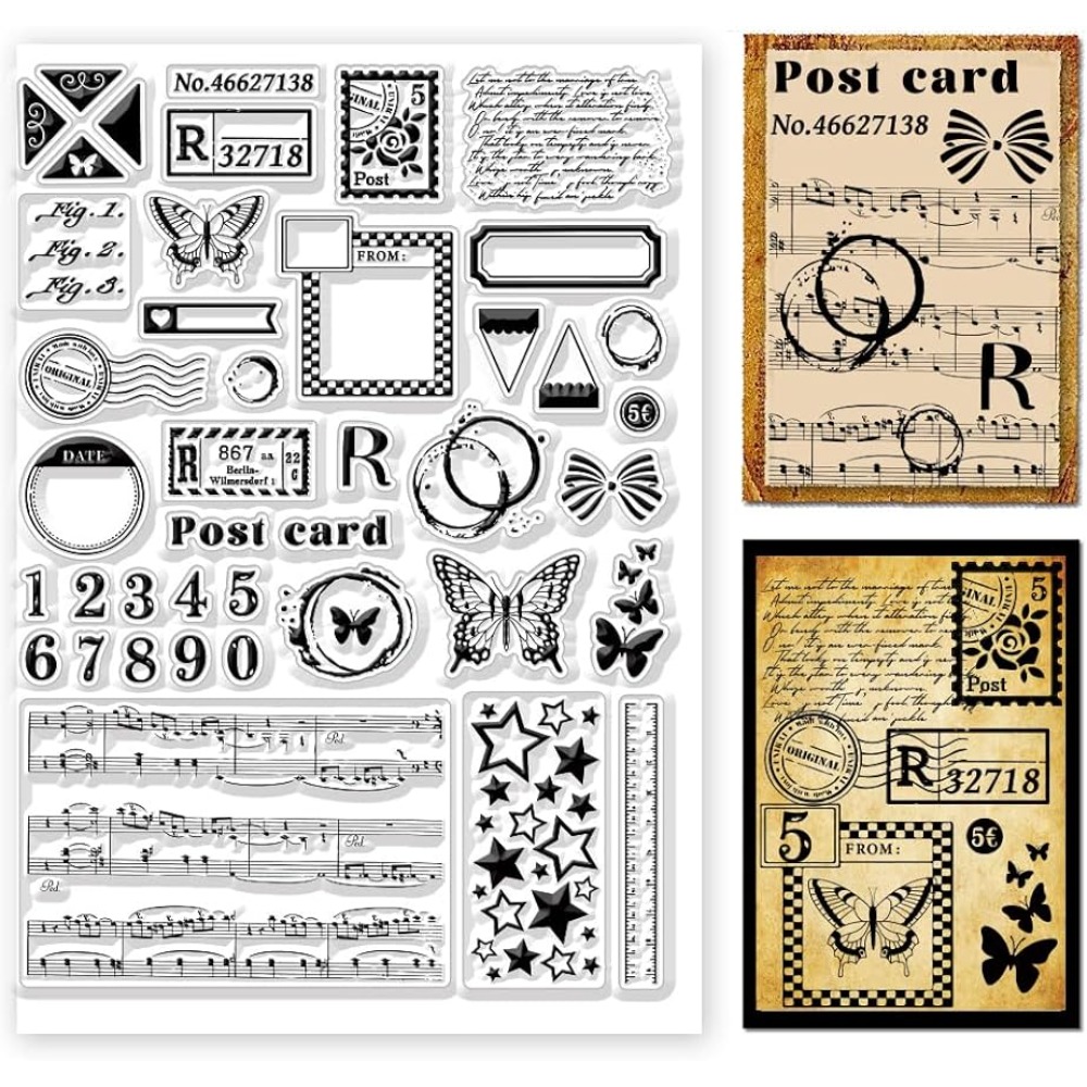 さまざまなパターン,ヴィンテージのテキスト,シリコンスタンプ - Clear Silicone Stamps For Card Making のレビューと価格