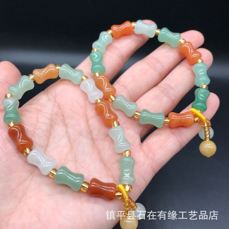 天然アベンチュリン竹、金糸、三色翡翠フォーチュンビーズブレス - Beading のレビューと価格