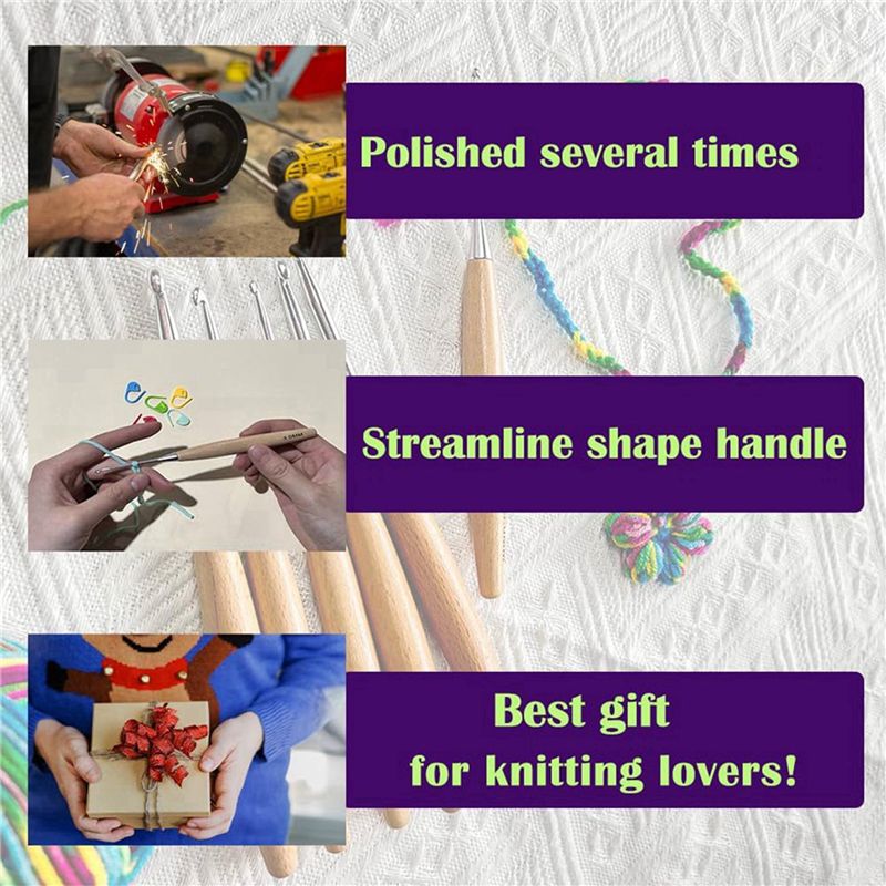 SEWS-80個入り木製かぎ針セット 3.0mm-6.5mm - Wooden Crochet Hooks Ergonomic Handle のレビューと価格