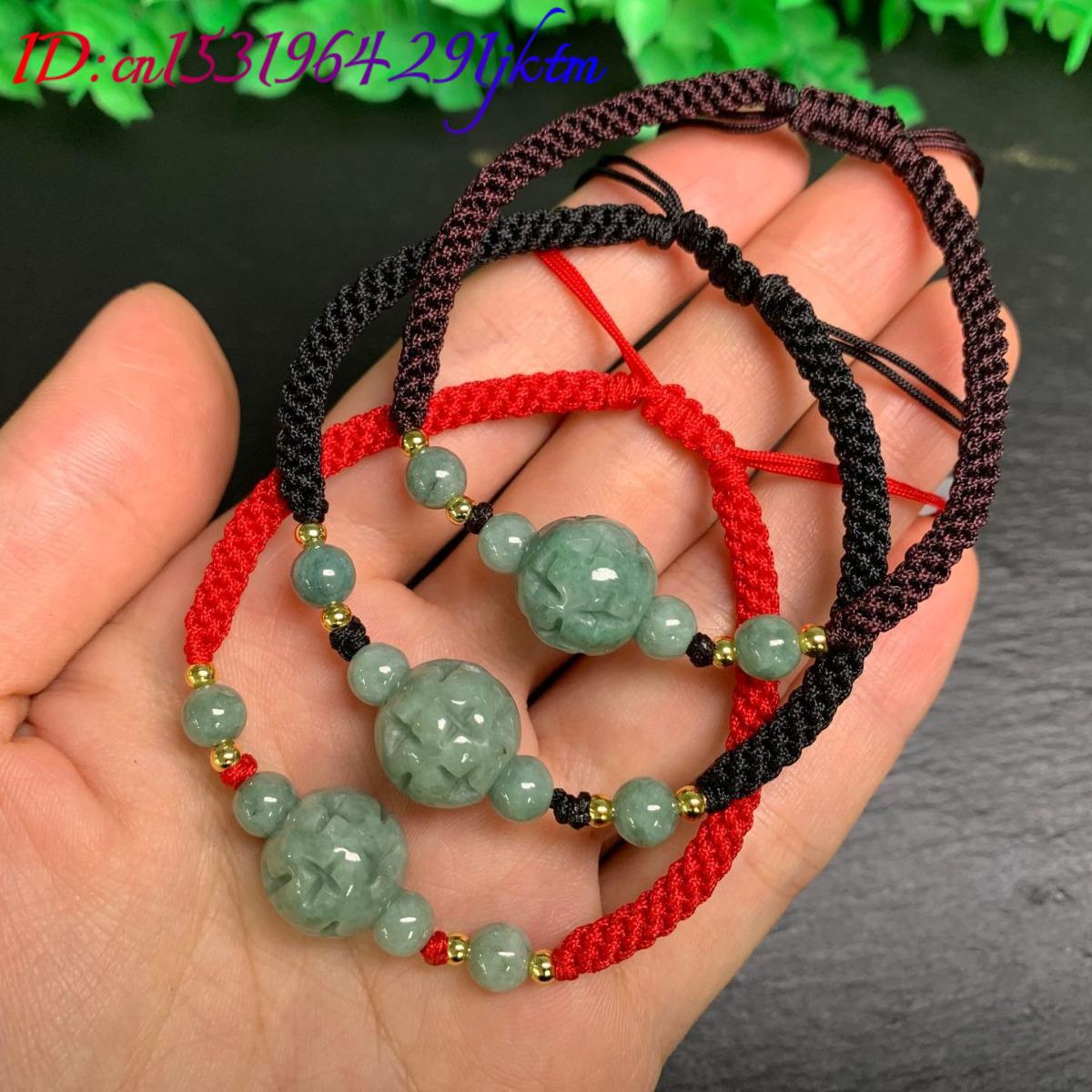ミャンマー翡翠彫刻ビーズブレスレット天然ビルマ翡翠本物の宝石 - Beading のレビューと価格