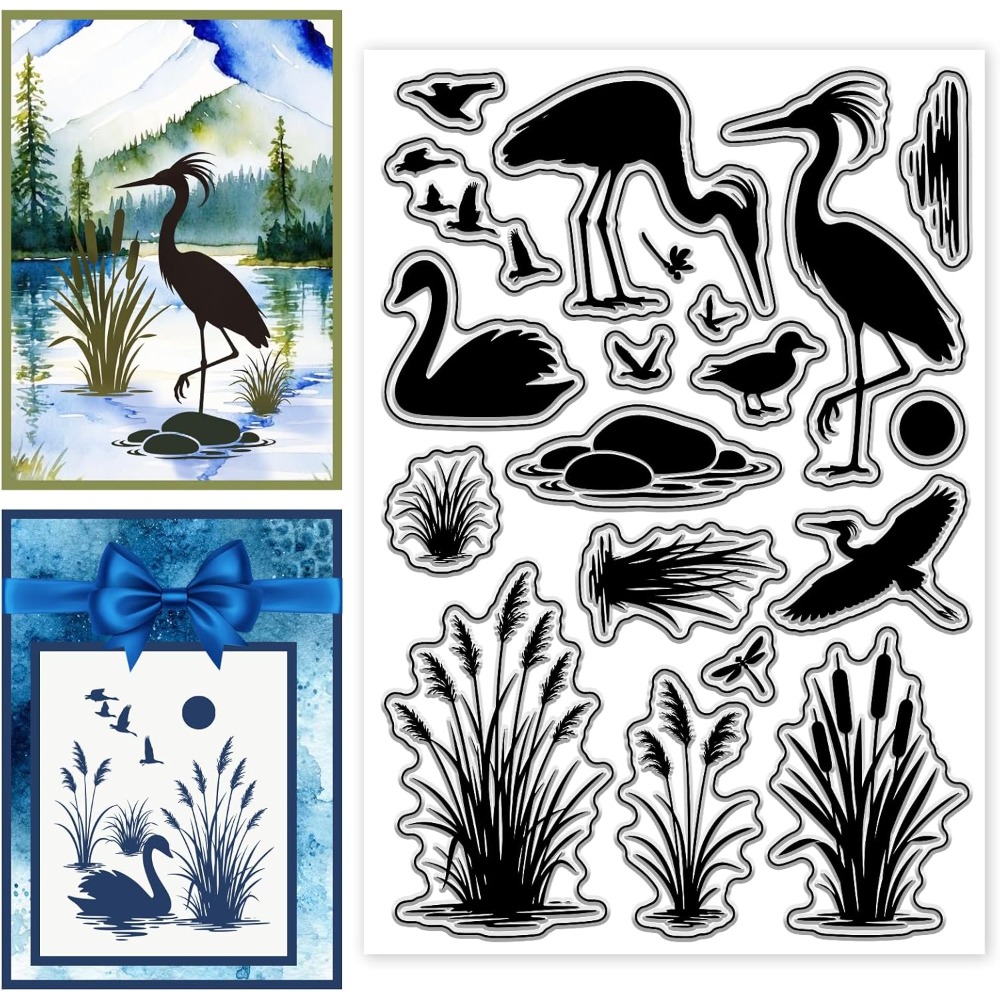 湿地の鳥パターンクリアスタンプリードシリコンスタンプシール  - Clear Silicone Stamps For Card Making のレビューと価格