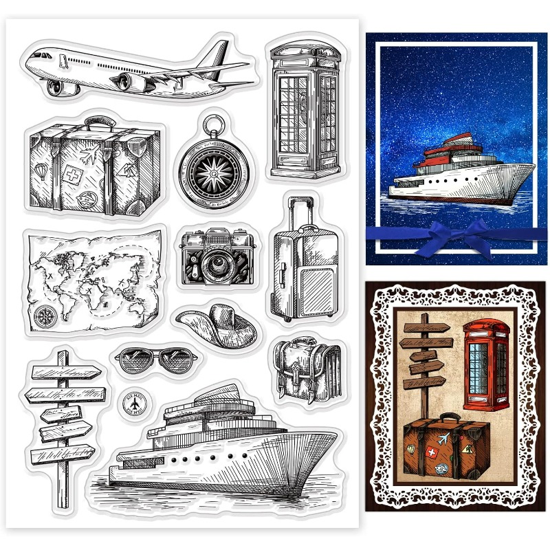 旅行シリコーンクリアスタンプ飛行機地図透明シリコーンスタンプ - Clear Silicone Stamps For Card Making のレビューと価格