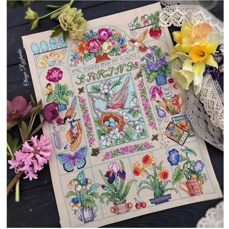 【CC2937 スプリングガーデン】初心者向けDIYスタンプ - Cross Stitch Stamped Kits Beginners のレビューと価格