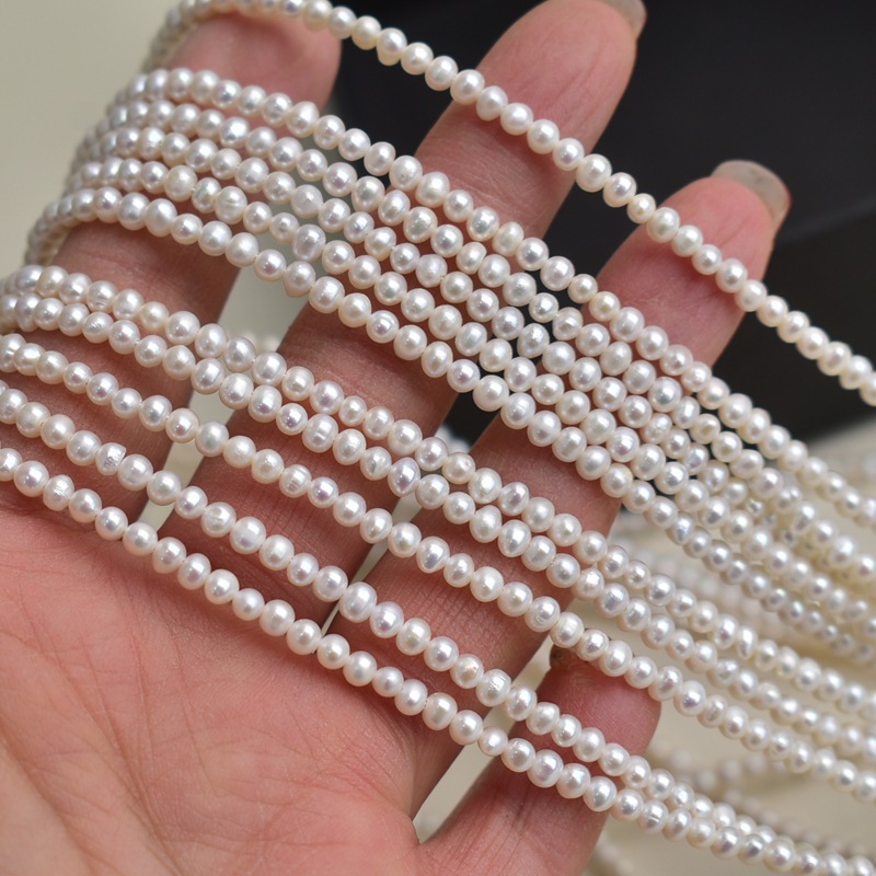 天然淡水真珠、白色、3～7mmの卵型ラウンドビーズ、光沢が強 - Beading のレビューと価格
