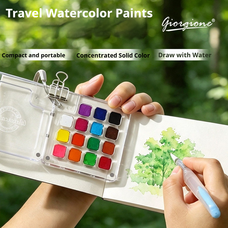 15色ポータブルトラベル固形水彩絵具ギフトセット ミニ水彩顔 - Watercolor Paint Set Solid Pigment のレビューと価格