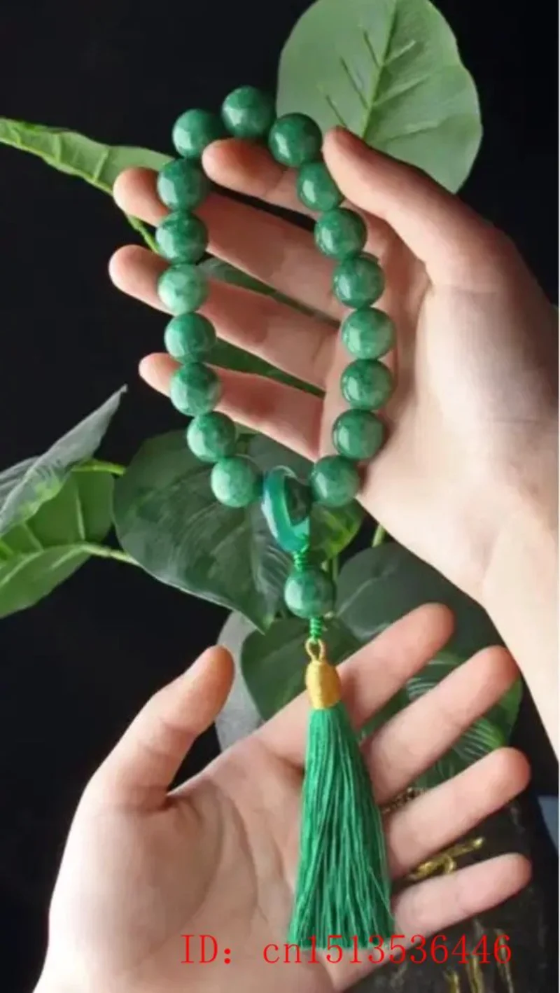 緑の翡翠石 12 ミリメートルビーズタッセルブレスレットネッ - Beading のレビューと価格